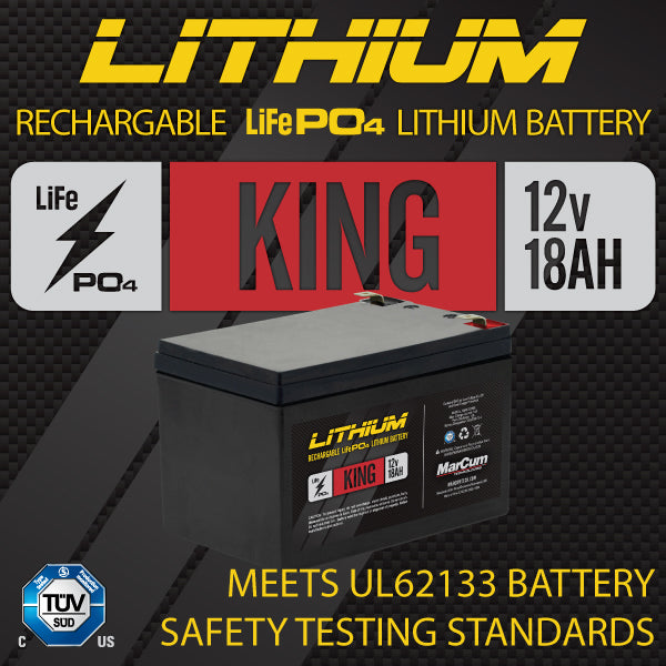 MarCum Lithium 12V 18AH LiFePO4 King Battery and 3amp Charger Kit