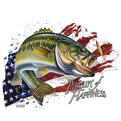 SolarTrans Largemouth Bass with an American flag background T-shirt