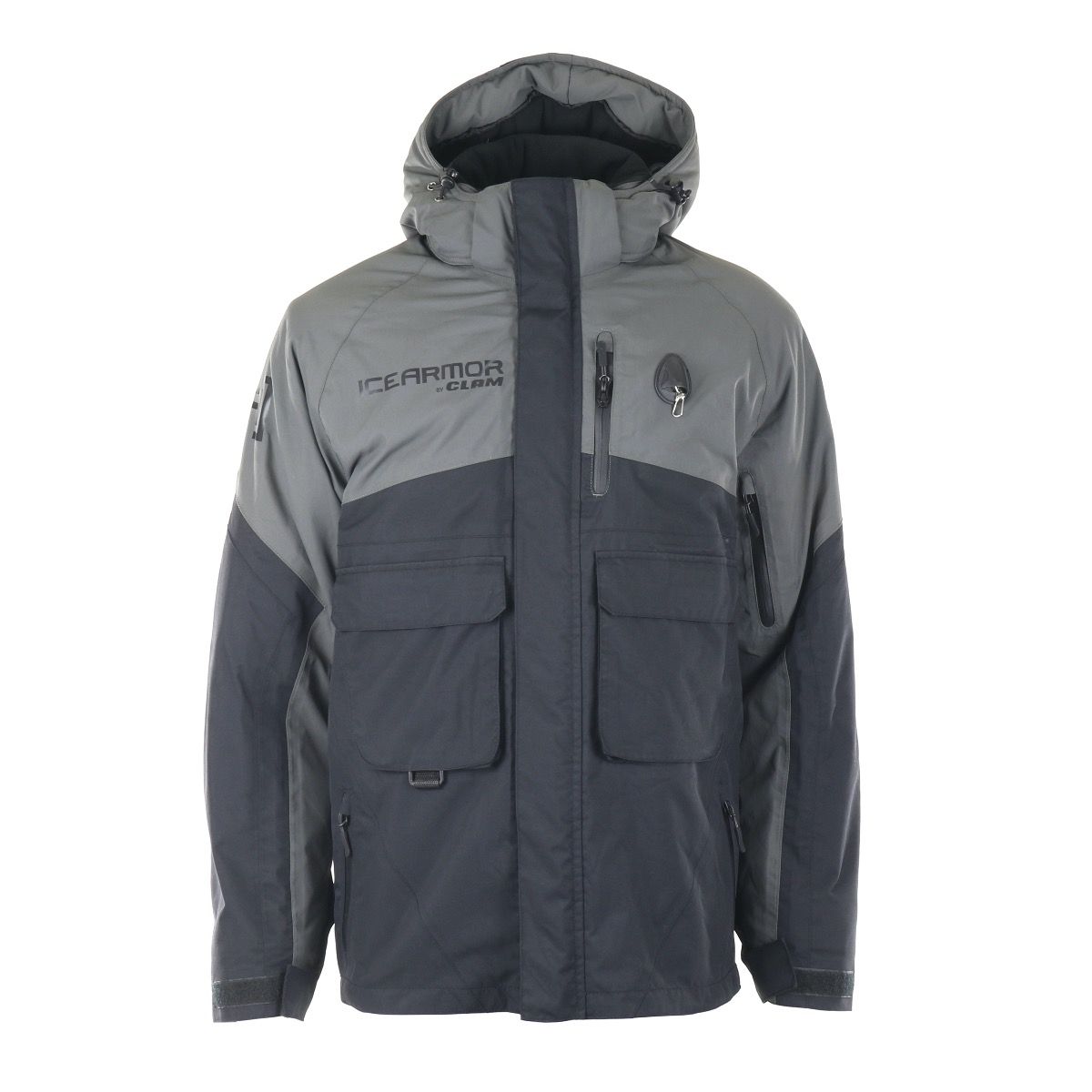 Clam IceArmor Ascent float parka charcoal and black